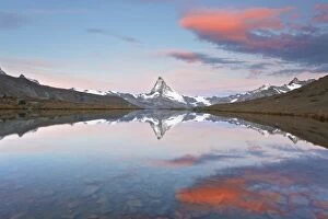 Images Dated 23rd September 2010: Switzerland, Valais, Matterhorn, Beautiful Morning Light and reflection at Stellisee Lake