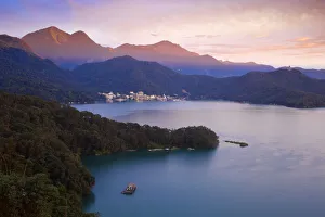 Taiwan, Nantou, View of Sun Moon Lake at sunset Taiwan, Nantou, View of Sun Moon Lake at sunset