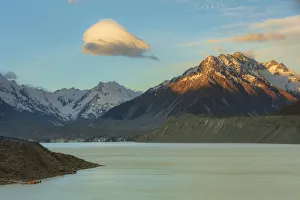 Tasman lake at sunset with the Mount Cook National Park Tasman lake at sunset with the Mount Cook National Park