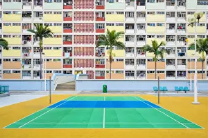 Tennis Prints: Empty Tennis Court Print, Choi Hung Estate