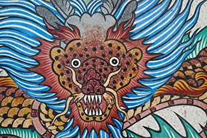 Thailand, Bangkok, Chinatown, Chinese Temple, Artwork Depicting Dragon Thailand, Bangkok, Chinatown, Chinese Temple, Artwork Depicting Dragon