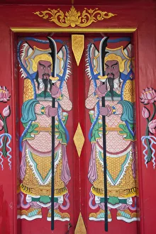 Thailand, Bangkok, Chinatown, Wat Pratumkhongkha, Chinese Temple Doorway Guardians Thailand, Bangkok, Chinatown, Wat Pratumkhongkha, Chinese Temple Doorway Guardians