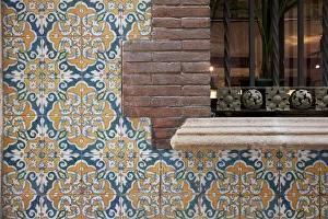 Tiled wall of cafe, Barri Gotic, Barcelona, Spain Tiled wall of cafe, Barri Gotic, Barcelona, Spain