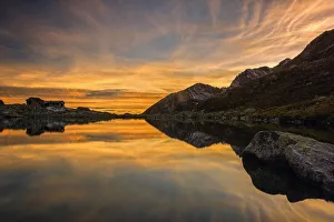 Tonolini refuge at Sunset, Adamello park, Brescia province, Lombardy, Italy Tonolini refuge at Sunset, Adamello park, Brescia province, Lombardy, Italy