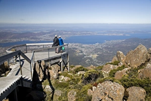 Tourists take in the spectaular view of Hobart from Tourists take in the spectaular view of Hobart from