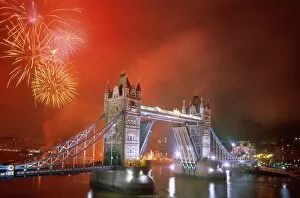 Tower Bridge Collection: Tower Bridge & Fireworks, London, England