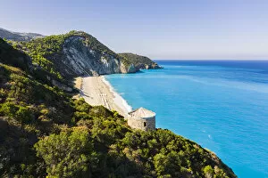 Greece Collection: Tower above Milos Beach, Agios Nikitas, Lefkada, Ionian Islands region, Greece