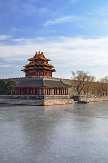 Tower and moat of Forbidden City at dusk, Beijing, China Tower and moat of Forbidden City at dusk, Beijing, China