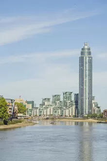 The Tower and St Georges Wharf and the River Thames, London, England, UK