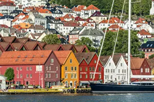 Traditional old timber houses in Bryggen, Bergen, Hordaland County, Norway