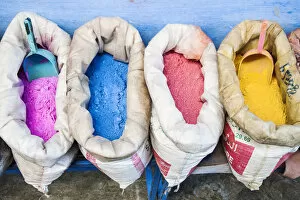 Traditional shades of paint on sale, Chefchaouen, Morocco