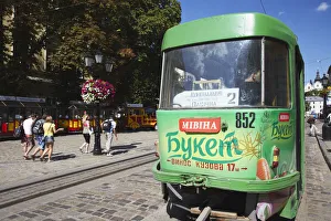 Tram in Market Square (Ploscha Rynok), Lviv, Ukraine Tram in Market Square (Ploscha Rynok), Lviv, Ukraine