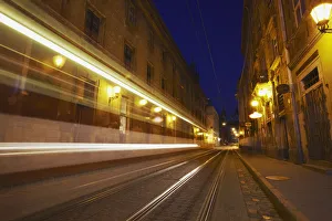 Tram passing along Ruska Street at dusk, Lviv, Ukraine Tram passing along Ruska Street at dusk, Lviv, Ukraine