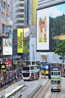 Trams and buses, Causeway Bay, Hong Kong Island, Hong Kong Trams and buses, Causeway Bay, Hong Kong Island, Hong Kong