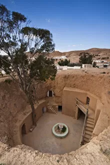 Related Images Collection: Tunisia, Ksour Area, Matmata, elevated view of underground buildings