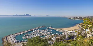 Tunisia, Sidi Bou Said, View of Sidi Bou Said marina Tunisia, Sidi Bou Said, View of Sidi Bou Said marina