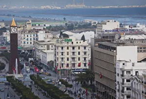 Tunisia, Tunis, Avenue Habib Bourguiba, elevated view towards Place du 7 Novembre Tunisia, Tunis, Avenue Habib Bourguiba, elevated view towards Place du 7 Novembre
