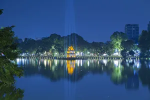 Turtle Tower (Thap Rua) on Hoan Kiem Lake at dusk, Hanoi, Vietnam Turtle Tower (Thap Rua) on Hoan Kiem Lake at dusk, Hanoi, Vietnam