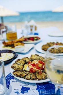 Typical greek lunch, Santorini, Greece Typical greek lunch, Santorini, Greece