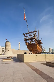 UAE, Dubai, Bur Dubai, Dubai Museum, exterior with traditional Dhow ship UAE, Dubai, Bur Dubai, Dubai Museum, exterior with traditional Dhow ship