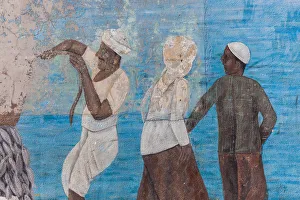 UAE, Dubai, Deira, Dubai Fish Market, fishermen murals UAE, Dubai, Deira, Dubai Fish Market, fishermen murals