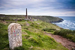 UK, Cornwall, 20th Century crusher above Botallack Mine from South West Coastal Path UK, Cornwall, 20th Century crusher above Botallack Mine from South West Coastal Path