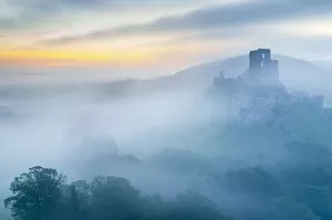 UK, England, Dorset, Corfe Castle at sunrise