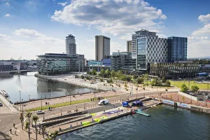 UK, England, Manchester, Salford, View of Salford Quays looking towards Media City UK, England, Manchester, Salford, View of Salford Quays looking towards Media City