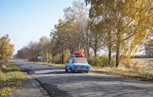 Prints of Ukraine, Countryside, Highway, Russian Made Early 1970s Lada Vehicle Ukraine Prints: Ukraine Countryside Highway Print: 1970s Lada Vehicle