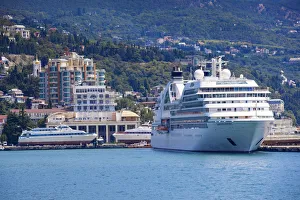 Ukraine, Crimea, Yalta, Yalta embankment, Cruise ship docked at Yalta Cruise ship port Ukraine, Crimea, Yalta, Yalta embankment, Cruise ship docked at Yalta Cruise ship port