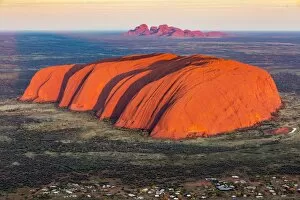 Natural Wonder Gallery: Uluru and Kata Tjuta at sunrise, Aerial view. Northern Territory, Australia