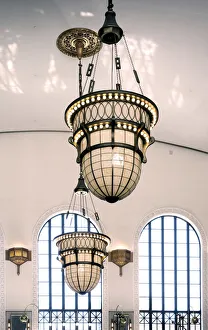 Union Station, Train Station, Great Hall, Ornamental Chandeliers, Denver, Colorado Union Station, Train Station, Great Hall, Ornamental Chandeliers, Denver, Colorado