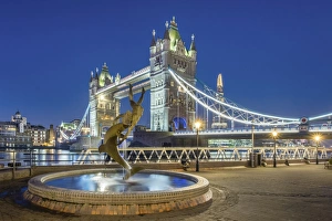 United Kingdom, England, London. Tower Bridge over the River Thames and Girl With United Kingdom, England, London. Tower Bridge over the River Thames and Girl With