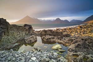 United Kingdom, UK, Scotland, Inner Hebrides, The Cuillin Hills view from Elgol Beach United Kingdom, UK, Scotland, Inner Hebrides, The Cuillin Hills view from Elgol Beach