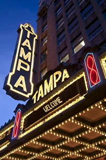 USA, Florida, Tampa, Tampa Theater, Illuminated Marquee, Built In 1926, Art Deco USA, Florida, Tampa, Tampa Theater, Illuminated Marquee, Built In 1926, Art Deco