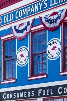 USA, Maine, Belfast, town tourist office, formerly patriotically painted fuel office USA, Maine, Belfast, town tourist office, formerly patriotically painted fuel office