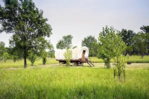 USA, North Dakota, Fort Ransom State Park, 1860's Military Fort, Covered Wagon USA, North Dakota, Fort Ransom State Park, 1860's Military Fort, Covered Wagon