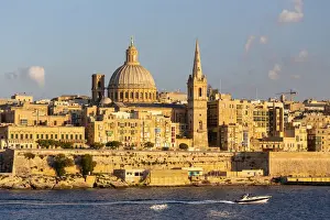 Prints of The conspicuous dome, which is second only in Malta to that in Mosta, is that of the Basilica of Our Lady of Mount Carmel (Catholic) which is on Old Theatre Street Landscapes Prints: Valletta, Malta Print - View over Old Town
