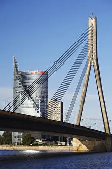 Vansu Bridge with Swedbank in background, Riga, Latvia Vansu Bridge with Swedbank in background, Riga, Latvia