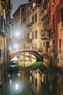 Venice canals at night, Venice, Veneto, Italy Venice canals at night, Venice, Veneto, Italy