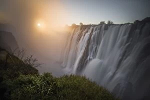 Victoria falls at sunset, depicted from Zambian side