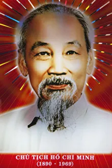 Vietnam, Hanoi, Illuminated Portrait of Ho Chi Minh Vietnam, Hanoi, Illuminated Portrait of Ho Chi Minh
