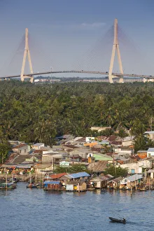 Vietnam, Mekong Delta, Can Tho, Can Tho Bridge, elevated view, sunset Vietnam, Mekong Delta, Can Tho, Can Tho Bridge, elevated view, sunset