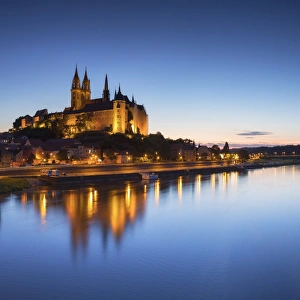 View of Albrechstburg at dusk, Meissen, Saxony, Germany View of Albrechstburg at dusk, Meissen, Saxony, Germany