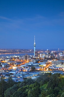 View of Auckland from Mount Eden at dusk, Auckland, North Island, New Zealand View of Auckland from Mount Eden at dusk, Auckland, North Island, New Zealand