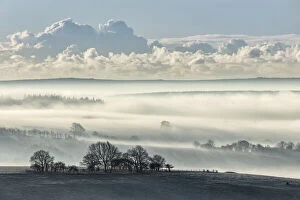 Frosty Collection: View across the Blackmore Vale from Melbury Hill near Shaftesbury, Dorset, England, UK