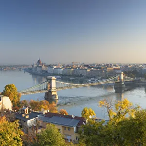 View of Chain Bridge (Szechenyi Bridge) and River Danube, Budapest, Hungary View of Chain Bridge (Szechenyi Bridge) and River Danube, Budapest, Hungary