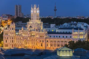 Top view of Cibeles Palace by night, Madrid, Comunidad de Madrid, Spain Top view of Cibeles Palace by night, Madrid, Comunidad de Madrid, Spain