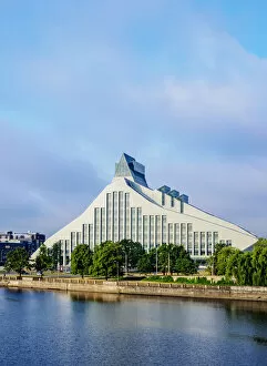 View over Daugava River towards National Library of Latvia, Riga, Latvia