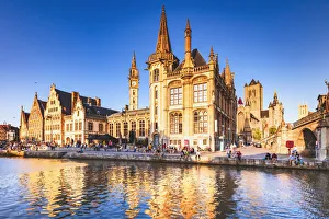 View of Ghent river with the waterfront buildings reflecting in the water canal, Belgium View of Ghent river with the waterfront buildings reflecting in the water canal, Belgium